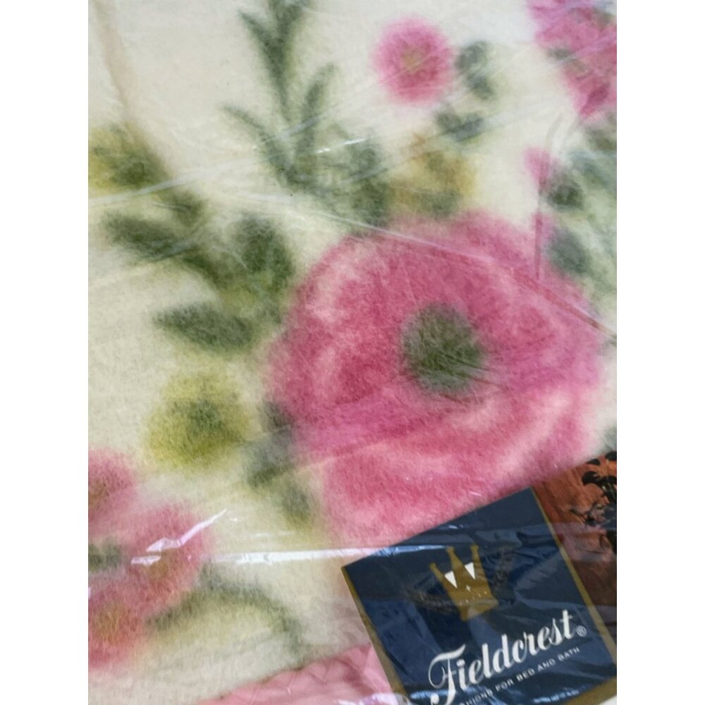 Vintage 1950s FieldCrest Blanket NOS Shabby Roses Vines 72x90" Rayon Blend - Picture 11 of 15